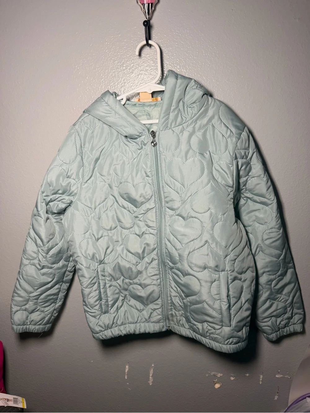Girls' Quilted Hooded Puffer Jacket in Light Aqua